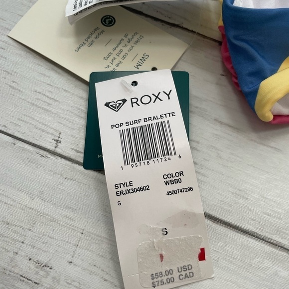 Roxy Pop Surf bralette bikini top bra Junior S boho color block coastal granny - Picture 10 of 12